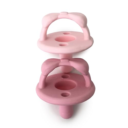 Itzy Ritzy Silicone Pacifiers for Ages 6-18 Months - Itzy Soother Pacifiers Feature Collapsible Handle & Two Air Holes for Added Safety; Set of 2 in Light Pink & Dark Pink, Ages 6-18 Months