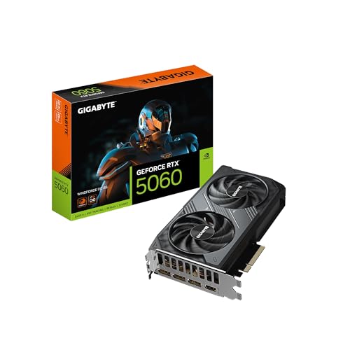 GIGABYTE GeForce RTX 5060 WINDFORCE OC 8G Graphics Card, Cooling System, 8GB 128-bit GDDR7