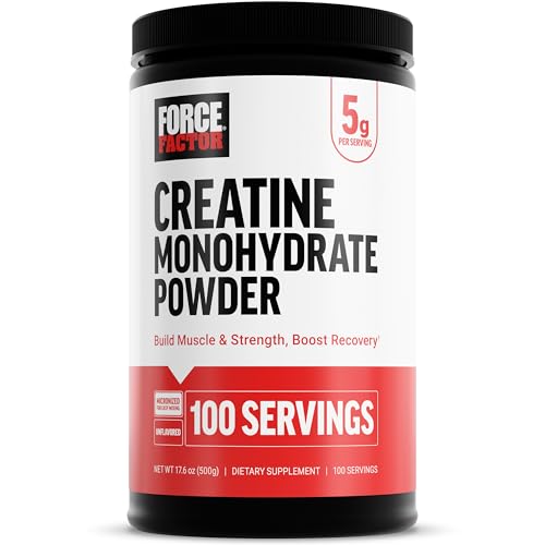 Force Factor Creatine Monohydrate Powder, 5g Micronized Dose to Support Muscle Growth, Strength, Recovery, Cognitive Health & Memory, Unflavored, 100 Servings