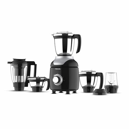 Butterfly ZieraChrome 750 Watt Mixer Grinder | 5 Jars | Uniform Grinding with Tornado Blade & Lid | Long Lasting Annealed SS Jars | Torx21 Motor| Juic