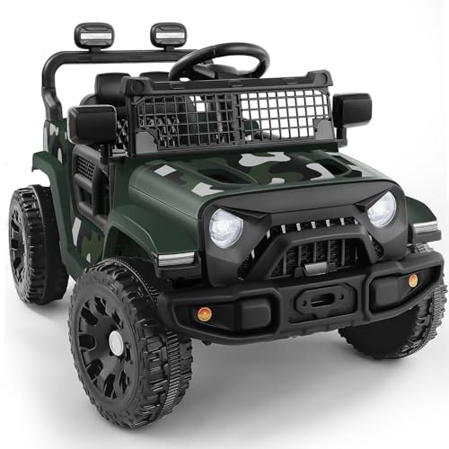ELEMARA Ride On Car, Bluetooth Ride on Toys for Toddlers, 12V Kids Battery Powered Vehicles w/Remote, 3.5 mph Ride on Jeep, Motorized Off-Road Truck, Electric Car for Kids w/3 Speeds,LED Lights- Green