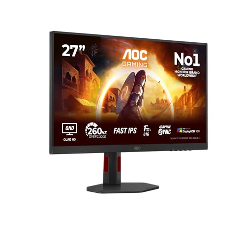 (-21%) AOC Q27G4ZR 27 Zoll WQHD Gaming Monitor, 260Hz, Fast IPS Panel, 1ms GtG, HDR400, G-Sync Compatible, Höhenverstellung,Lautsprecher,(2560x1440 HDMI 2X 2.0 DP 1x 1.4) Schwarz