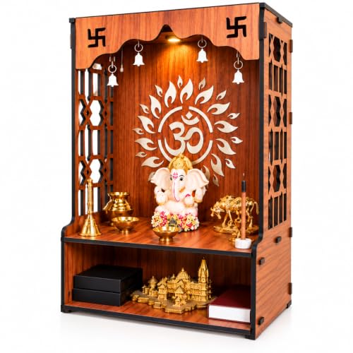 Anchara Wooden Temple for Home | Handcrafted Pooja Mandir | Wall Mounted Mandir for Pooja Room | Small Home Temple for Ram, Krishna, Ganesh, Sai Baba 