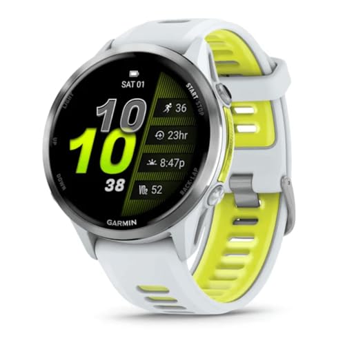 Garmin® Forerunner® 970, Premium GPS Running and Triathlon Smartwatch, AMOLED Display, Built-in LED Flashlight, Titanium with Whitestone Case and Whitestone/Translucent Amp Yellow Band