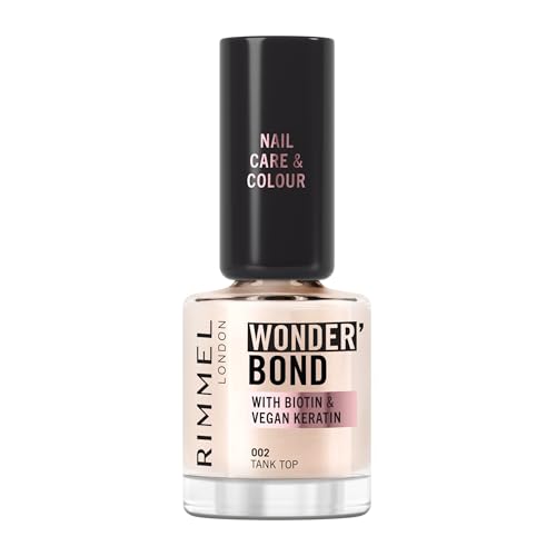 Rimmel Wonder'Bond Care + Colour Nail Polish, 002 Tank Top, Restores & Strengthens Nails, Infused with Biotin & Vegan Keratin, Chip-Resistant, Glossy Finish, Buildable, 12ml