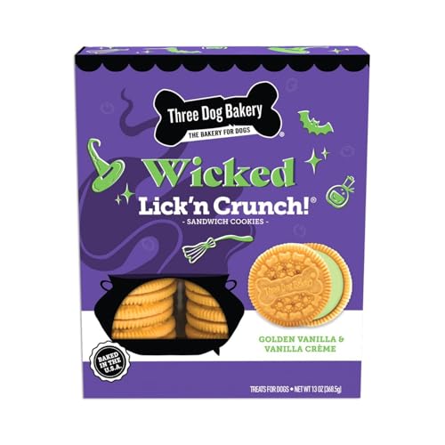 Three Dog Bakery Wicked Lick’n Crunch! Sandwich Cookies for Dogs, Dog Treats with Real Ingredients, 13 oz