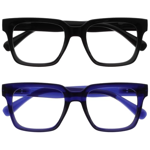 OPULIZE ERA Blue Light Glasses for Women & Men-Clear Lens-Anti-Glare-UV400 Protection-Oversized Frame-Computer and Screen Glasses-Black Blue-+0.00(Pack 2 of with 2 Pouches)