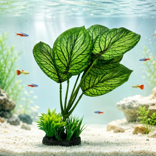 Foodie Puppies Aquarium Artificial Plants with Resin Base - (Small Hut Plant) | Decorative Plastic Plant for Fish Tank | Natural Looking Decor for Fre