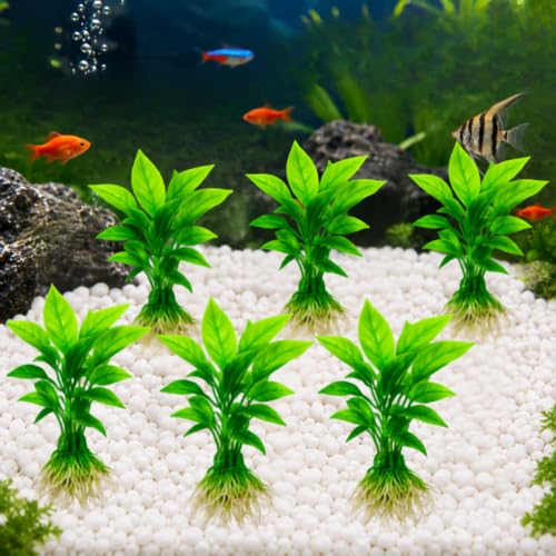 Foodie Puppies Aquarium Artificial Plants with Resin Base - (Long Leaf Plant, Set of 6) | Decorative Plastic Plant for Fish Tank | Natural Looking Dec