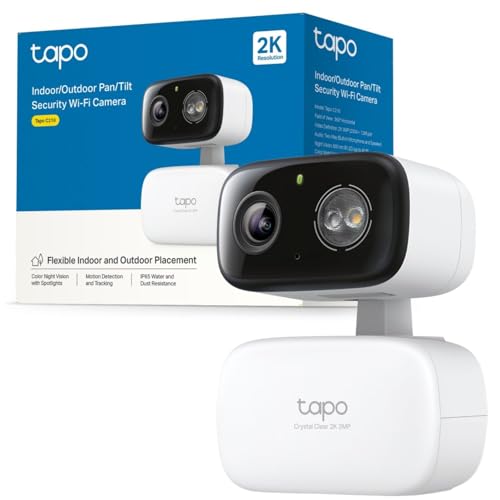 Tapo C216 2K 3MP Outdoor Camera 360°Pan/Tilt, IP65 Color Night Vision, Security Camera Outdoor WiFi, Smart AI Detection,Spotlights, Indoor Cameras House Security, CCTV, Alexa/Google