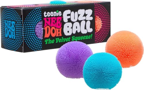 Schylling Teenie NeeDoh Fuzz Ball - Mini Sensory Toy with a Velvet Texture and Soft Cloud Squish - Ages 3 and Up - Color May Vary; Three Fuzz Balls Per Pack