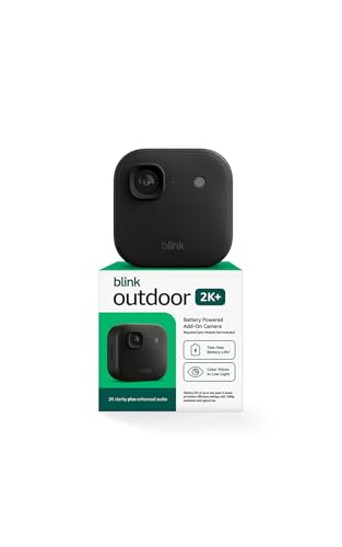 Blink Outdoor 2K+ (newest model) — Wireless smart security camera, 2K video resolution, color night vision, enhanced audio, two-year battery. Required Sync Module not included — Add-On (Black)