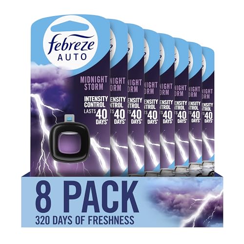 Febreze AUTO Air Freshener, Odor-Fighting Automotive Vent Clip, Midnight Storm Scent, 8 Count
