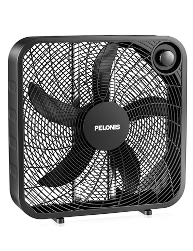 PELONIS 20 Inch Box Fan – 3 Speeds, Window Fans, Floor or Tabletop, 25ft/s, 2025 Upgraded, Superior Air Throw (2295 CFM), Lightweight, 5 Blades, Fans for Bedroom, Office, Living Room, Garage