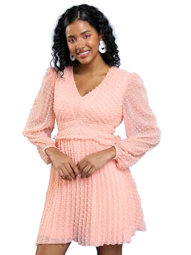 90% Off Tokyo Talkies Pink V-Neck Puff Sleeve Fit Flare Dress for ₹229, Down from ₹2299