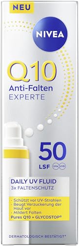 (-17%) NIVEA Q10 Daily UV-Fluid Gesichtspflege mit LSF 50, Sonnencreme mit Q10, GLYCOSTOP und UV-Filter, nicht fettendes Q10 Anti-Falten Experte Sonnenschutz Fluid (40 ml)