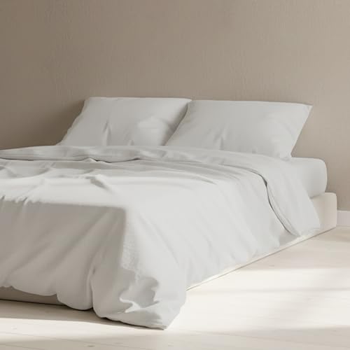Certified Egyptian Cotton Rich Double Fitted Sheets - Hotel Quality Crisp Percale Sheets, Skin Friendly & Breathable - Snug Fit Technology 4 Corner Straps for Zero Bunching - Light Grey