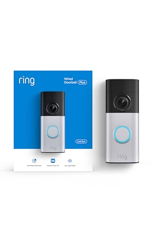 Ring Wired Doorbell Plus (Newest Model) — Retinal 2K with wide-angle video, 4x Enhanced Zoom, and Low-Light Sight, Nickel Silver