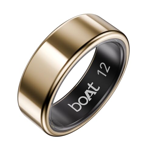 Boat SmartRing Active Plus, Auto HR, Sleep, SpO2, Stress & Skin Temperature Monitor, Stainless-Steel Build, 5 ATM, Weighs Only 5 gm, Portable Charging