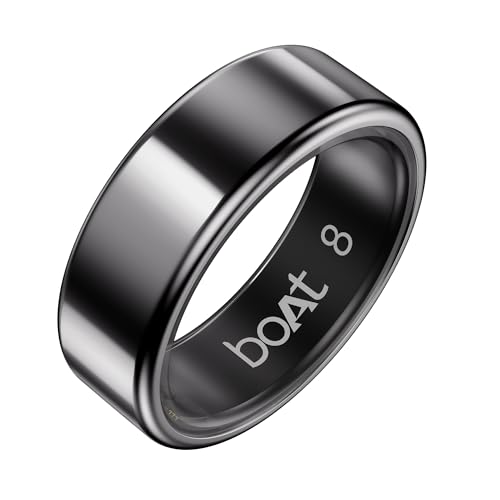 boAt SmartRing Active Plus, Auto HR, Sleep, SpO2, Stress & Skin Temperature Monitor, Stainless-Steel Build, 5 ATM, Weighs Only 5 gm, Portable Charging