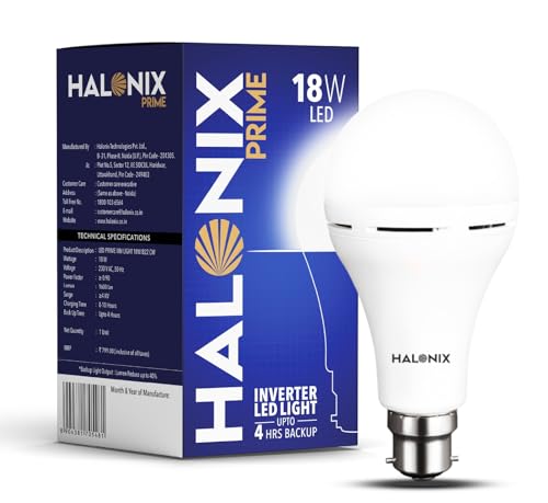 Halonix 18W Emergency Inverter Bulb | Rechargeable Emergency B22D Led Bulb For Power Cuts | Backup : Upto 4Hrs | Cool Day Light | Pack Of 1 | Recharge