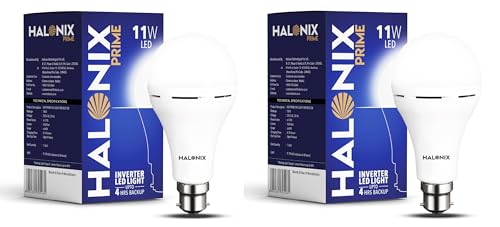 Halonix 11W Emergency Inverter Bulb | Rechargeable Emergency B22D Led Bulb For Power Cuts | Backup : Upto 4Hrs | Cool Day Light | Pack Of 2 | Recharge