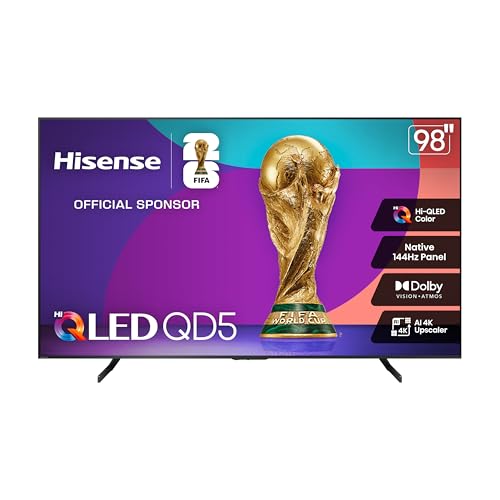 Hisense 98" Class QD5 Series (98QD5QG, 2025 Model) Best Value QLED 4K UHD Smart Google TV, Native144Hz, Motion Rate 480, Dolby Vision Atmos, HDR 10+, AMD FreeSync Premium, MEMC, VRR, ALLM