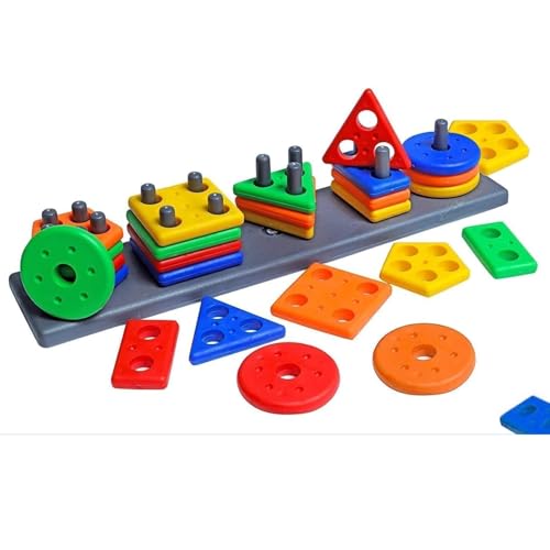 TinyPlay Geometric Shape Stacker Rectangle | Colorful Sorting and Shape Stacker Toys for Kids 3+ | Educational Montessori Toy for Toddlers | Color & S