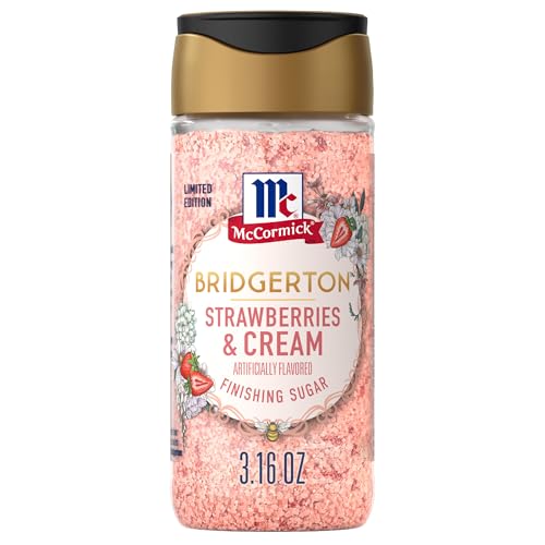 McCormick Bridgerton Finishing Sugar, Strawberries & Cream, Limited Edition, Sweet Strawberry Flavor Infusion, For Desserts, Cocktails, Breakfasts, and More, 3.16 oz