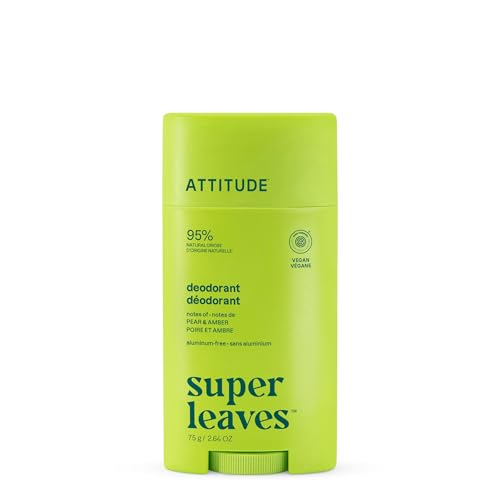ATTITUDE Aluminum Free Deodorant, Natural Origin Ingredients, EWG Verified, Odor Control With Baking Soda, Twist & Glide, Dermatologically Tested, Vegan, Pear & Amber, 2.64 Oz
