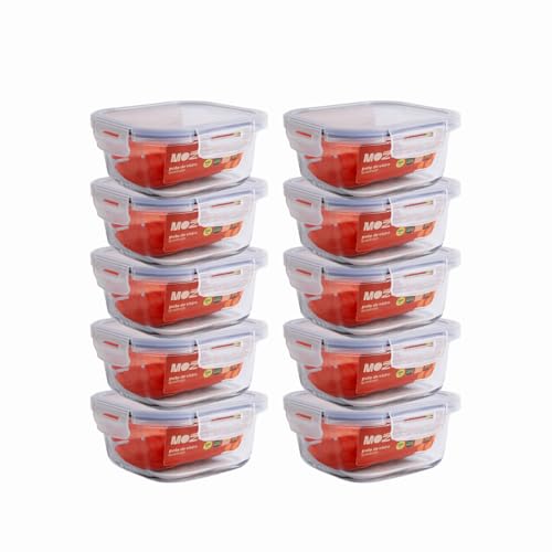 Mozcada - Kit 10 Potes de Vidro Marmita 550ml Hermético com Trava Quadrado