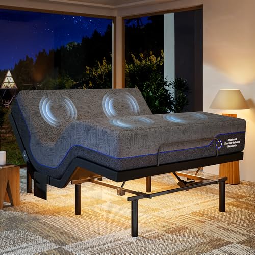 Marsail NS1 Massage Adjustable Base with Mattress Set, Queen Adjustable Bed Frame + 10-inch Cooling Gel Memory Foam Mattress, Dual Motor Bed Frame with Wireless Remote, CertiPUR-US Certified