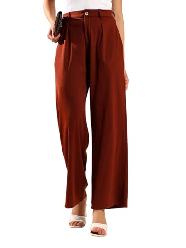 Women's High Waist Wide Leg Trousers|Elegant Color Flared Pants|Formal &Office Wear Bottoms for Women|Soft Fabric & Relaxed Fit