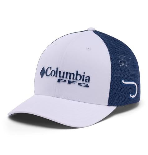 Columbia Boné unissex com logotipo PFG, branco/carbono/PFG, G/GG, Logotipo empilhado branco/carbono/Pfg, G