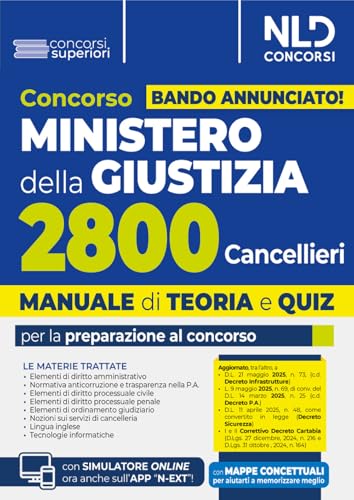 Concorso Ministero della Giustizia per 2800 cancellieri. Manuale con teoria e quiz 2025