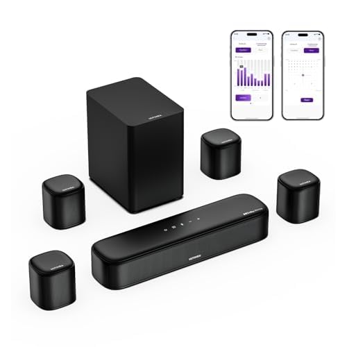 (-27%) ULTIMEA 7.1 Soundbar für TV Geräte, Dolby Atmos Surround Sound System mit 4 Surround Lautsprechern, TV Soundbar mit Subwoofer für Heimkino Soundsystem, App, HDMI eARC, Bluetooth 5.3, Aura A60
