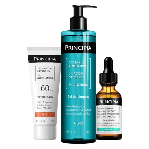Principia Kit Anti-Acne Trio Gel de Limpeza GL-01 + Sérum Mix-01 + Protetor Solar Facial PS-01