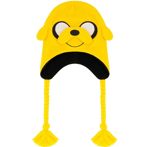 Adventure Time Beanie Hat, Jake The Dog Peruvian Winter Knit Cap with Tassels, Yellow, One Size
