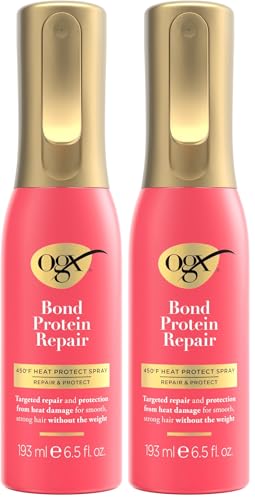 OGX Repair & Protect Bond Protein Repair 450°F Heat Protect Spray, Thermal Protection Spray for Targeted Damage Repair & Protection from Heat Damage, 6.5 fl. oz (Pack of 2)