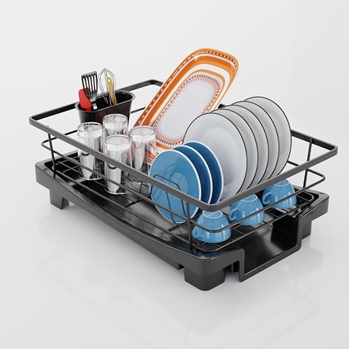 Darkpyro Multipurpose Heavy-Duty Dish Drying Rack with Drain Board, Cutlery Holder, and Large Capacity | Rust-Resistant Kitchen Organizer for Plates, 