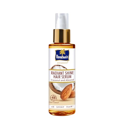 Parachute Advansed Radiant Shine Hair Serum | Coconut & Almond | 48 Hr Frizz Control | 4X Shiny Hair | 100ml