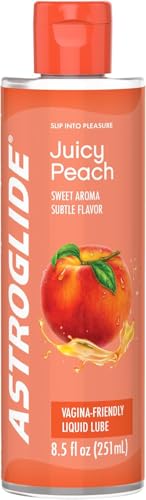 Astroglide Peach Flavored Personal Lubricant (8.5oz), Lube for Men, Women and Couples, Delicious Flavor, Hypoallergenic, Vaginal Safe, Condom Compatible