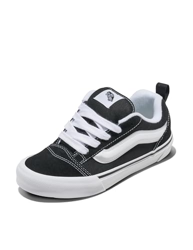 Vans Big Kids' Knu Skool Shoe | '90s Retro Puffy Low-Top Fashion Sneakers for Boys & Girls, Black/True White, 4