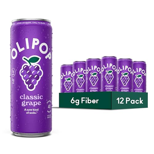 OLIPOP Prebiotic Soda Pop, Classic Grape, Pantry Pack Packed with Prebiotics, Fiber, and Botanicals, Gluten Free, Vegan, GMO Free, 12oz Skinny (12-Cans)