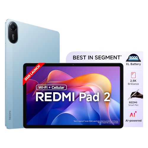 Redmi Pad 2 Wi-Fi + Cellular, Active Pen Support, 27.94cm(11") Model, 2.5K Sharp & Clear Display, 8GB, 256GB, All Day & More 9000mAh Battery, AI-Enabl