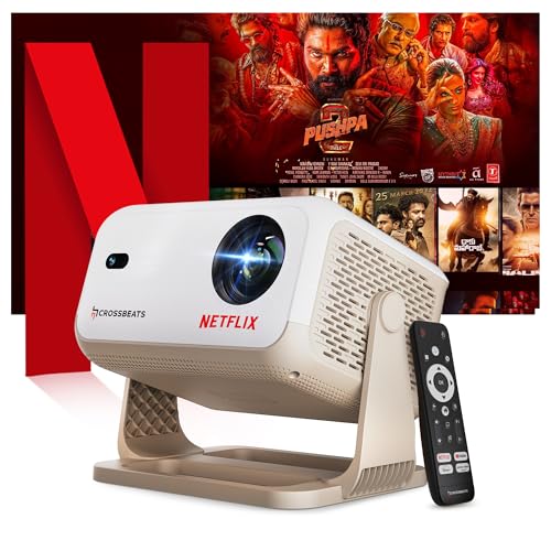 [Netflix Official License] Crossbeats Lumex Flix Projector 4k Ultra HD, 1080p Native, Android 13, WiFi, 16000 Lumens, Smart Mini Projector for Room, P