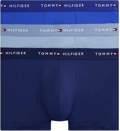 (-50%) Tommy Hilfiger Herren 3er Pack Boxershorts Trunks mit Logobund, Blau (Nob Blu/Brsk Blu/PRP NVY), S