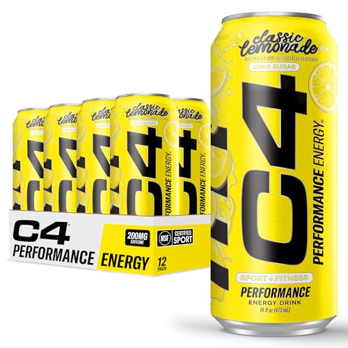 Cellucor C4 Energy Drink, Lemonade Limited Edition Carbonated, Sugar Free Pre Workout Performance Drink with no Artificial Colors or Dyes, 16oz Pack of 12