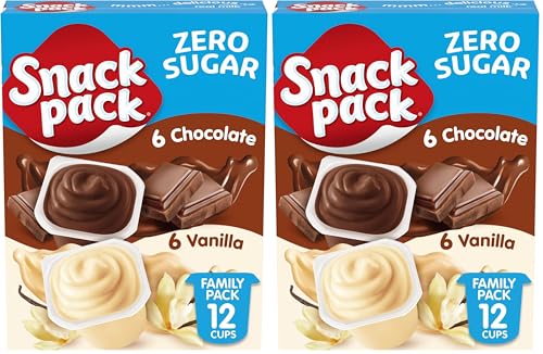 Snack Pack Sugar Free Chocolate and Vanilla Flavored Pudding Family Pack, 12 Count Pudding Cups (Pack of 2)