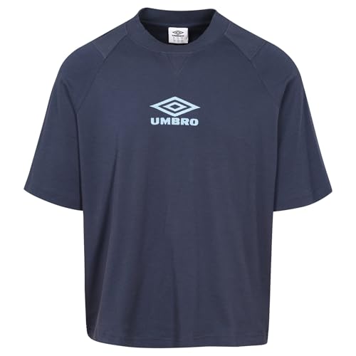 Umbro Men's Iconic Short Sleeve Boxy Tee, Dark Navy/Vista Blue
